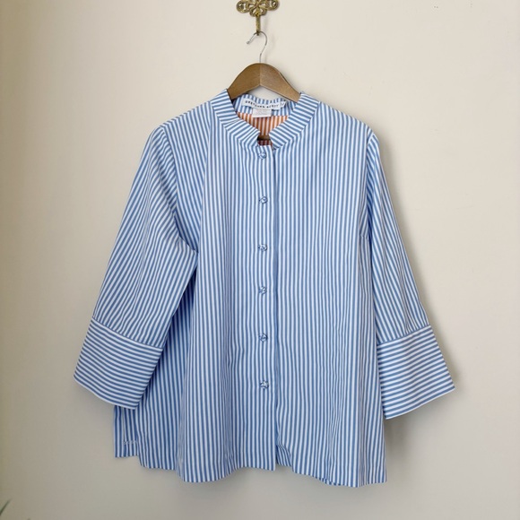 Gretchen Scott Designs Tops - Gretchen Scott Wash / Wear Forget Me Knot Top Goddess XXL Light Blue Stripe